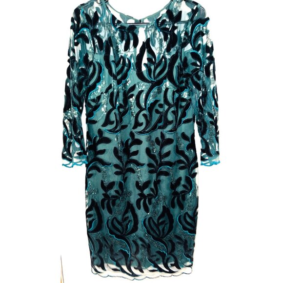 Donna Ricco New York Womens Size 12 Green Velvet Floral Lace Dress - Picture 1 of 3